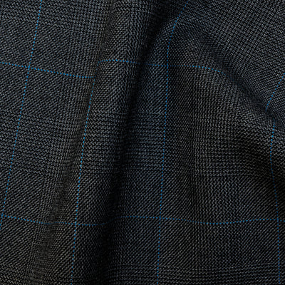 Alfred Brown / Dark Grey Glen Check w/ Blue Overcheck / 100% Wool / 320gms / 720H/4023/2